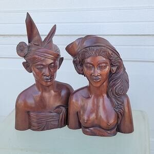 Hand Carved Man & Women Bust